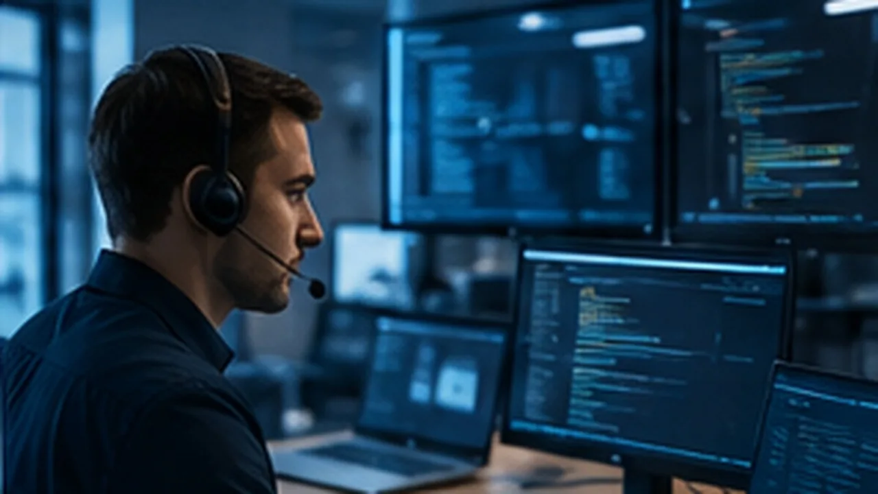 Tecnico ED Solution Tech mentre fornisce assistenza IT alla rete e alle postazioni di una PMI in Ticino.